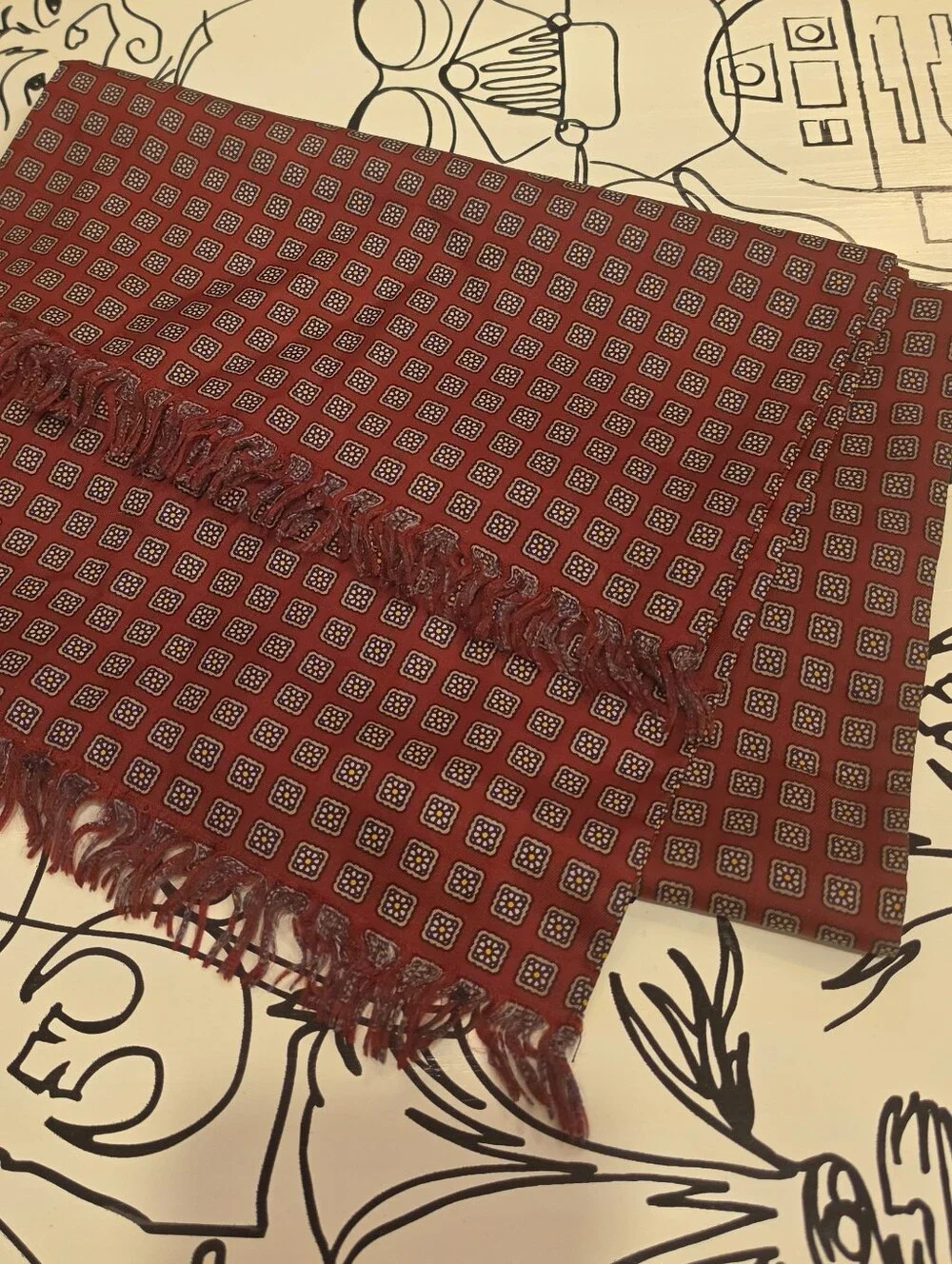 Vintage Brooks Brothers Makers Burgundy Silk Scarf Geometric Foulard Medallion